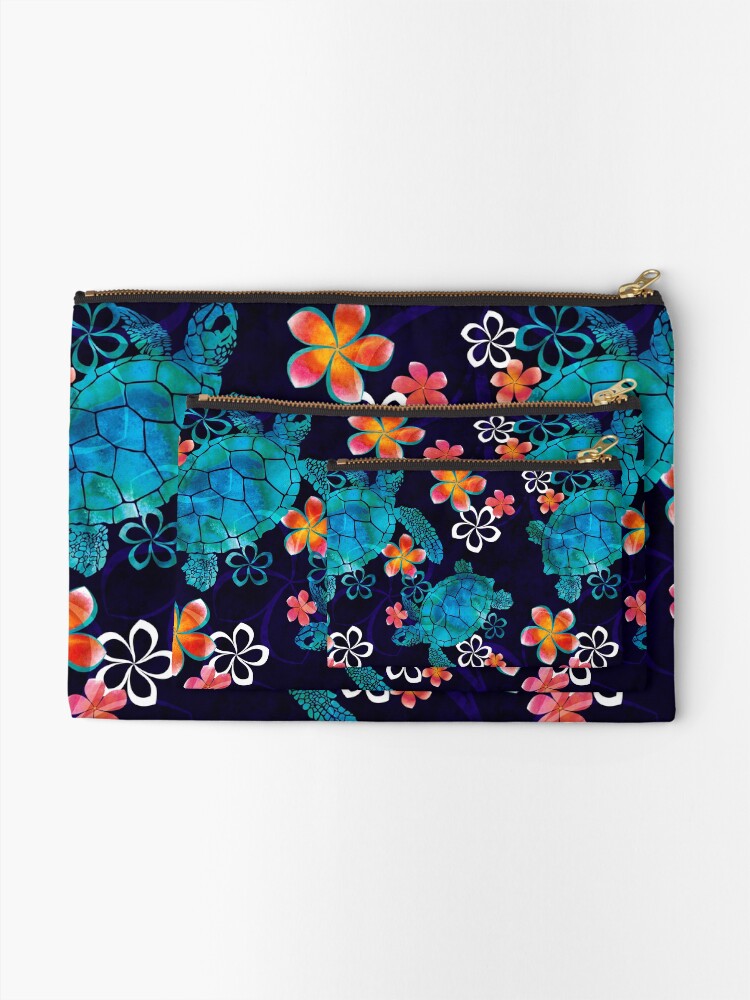 Alternate view of Sea Turtle with Flowers Zipper Pouch