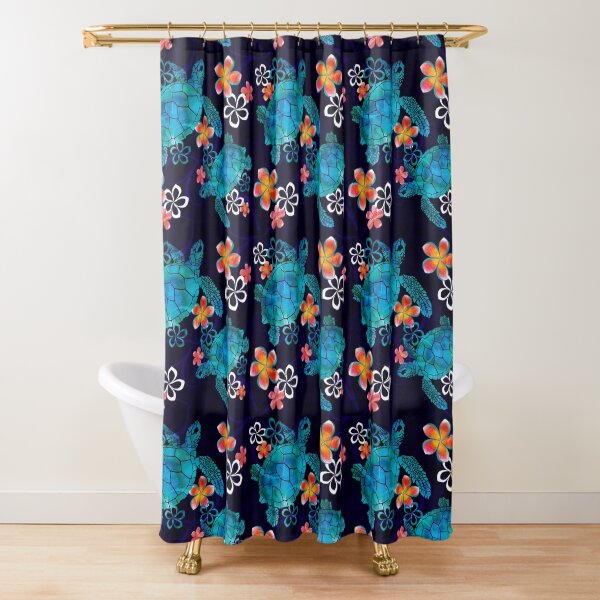 Sea Turtle with Flowers Shower Curtain