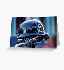 Motorcycle handlebar with reflective helmet Greeting Card