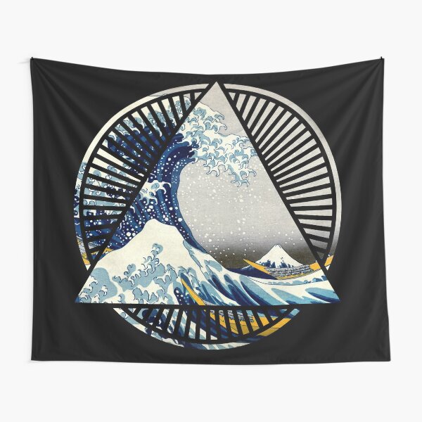 Vintage Hokusai Mount Fuji Great Tsunami Wave Japanese Geometric Manga Shirt Tapestry