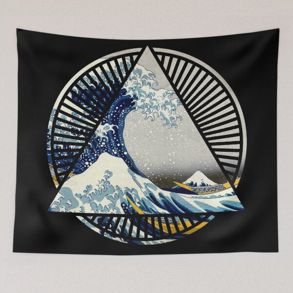 Item preview, Vintage Hokusai Mount Fuji Great Tsunami Wave Japanese Geometric Manga Shirt designed and sold by dustofwings.