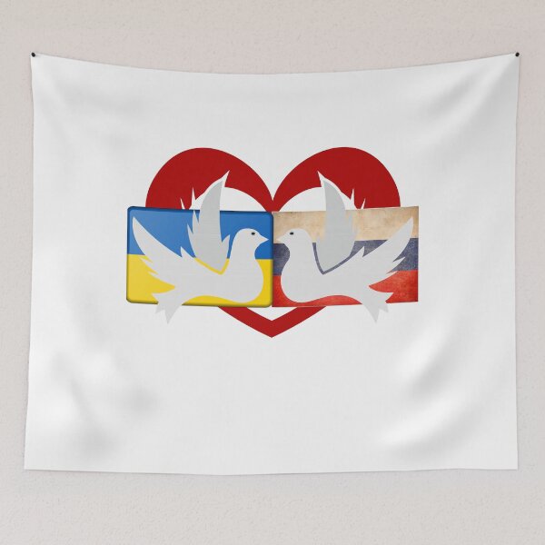 Item preview, Doves of peace Ukraine Russia with heart designed and sold by Oberlaender.