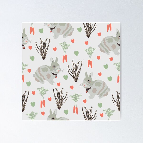 Item preview, Rabbit seamless pattern on grey background designed and sold by OM-lova.