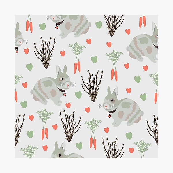 Item preview, Rabbit seamless pattern on grey background designed and sold by OM-lova.