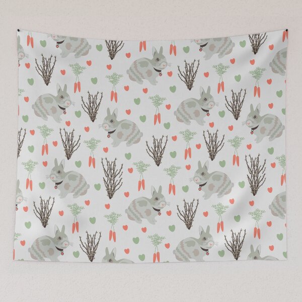 Item preview, Rabbit seamless pattern on grey background designed and sold by OM-lova.