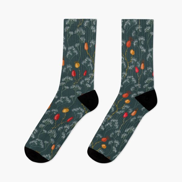 Item preview, Seamless pastel pattern, rose hips and gypsophila twigs, small flowers and berries on a dark background. designed and sold by UVI-CA.