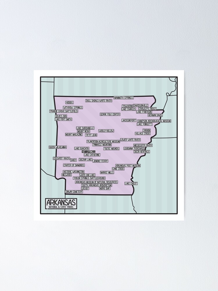 Póster Mapa De Parques Nacionales Y Estatales De Arkansas De Finlaymcnevin Redbubble