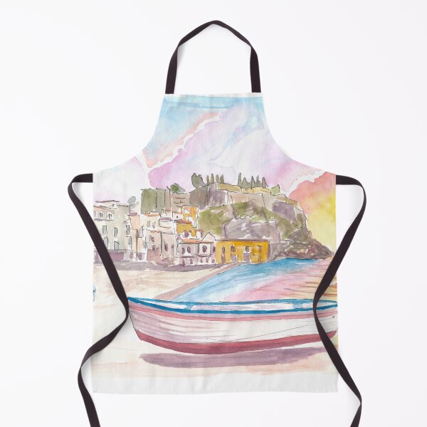 Item preview, Lipari Aeolian Islands quiet Port Scene with Boats in Italy designed and sold by artshop77.