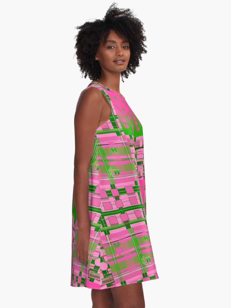 Thumbnail 2 of 4, A-Line Dress, Pink & Green Fashions / Products designed and sold by montaque8.