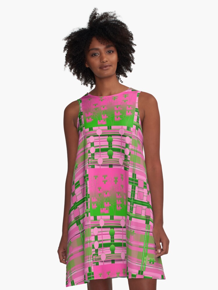 Thumbnail 1 of 4, A-Line Dress, Pink & Green Fashions / Products designed and sold by montaque8.
