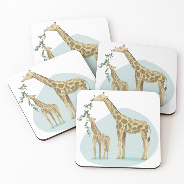 Item preview, Mom giraffe with baby feeds greens designed and sold by ArtGiftsStudio.