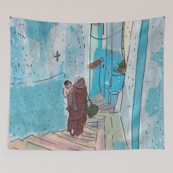 Item preview, Street of Chefchaouen, Morocco Old Town Paper Collage Sketch designed and sold by Julia Khoroshikh.