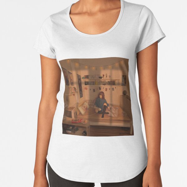 Anime girl sitting in bed reading and drinking coffee | illustration Premium Scoop T-Shirt