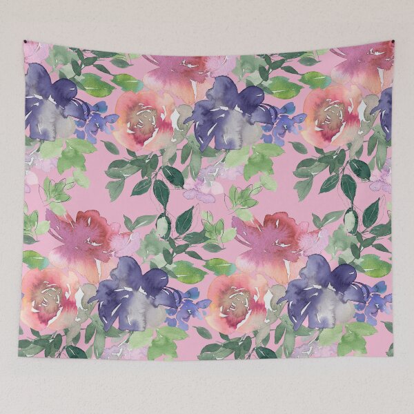 Item preview, Red And Periwinkle Blue Floral Pattern On Pink designed and sold by DEC02.