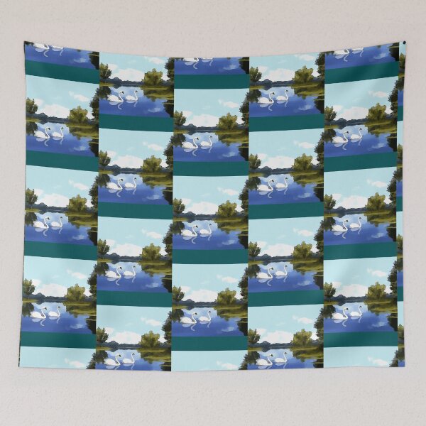 Item preview, swans in a lake scenery painting   designed and sold by TheClarkeCloset.