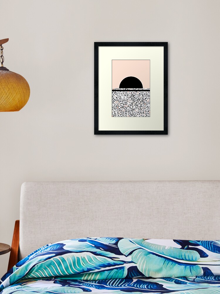 Terrazzo Stone Pattern Black And Orange Peach Framed Art Print