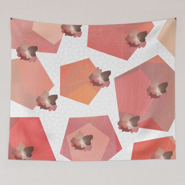 Item preview, geometric flowers - mocha peonies - pentagons designed and sold by tangerinedusk.