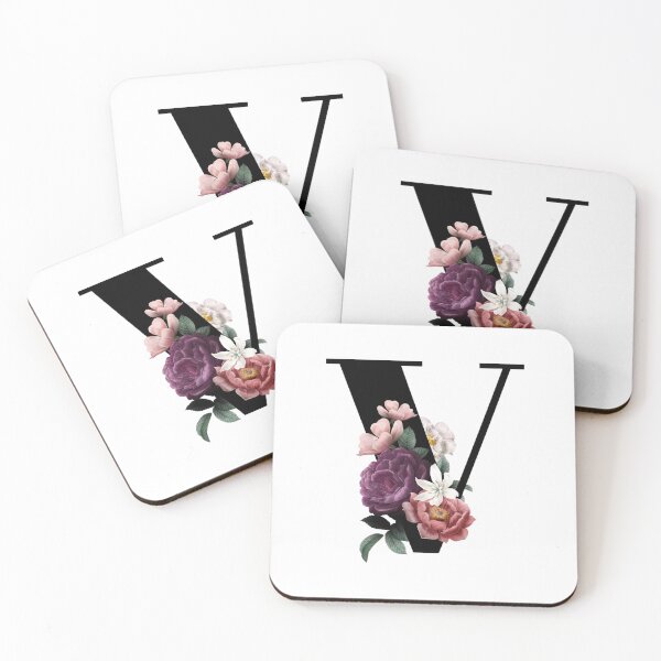 Item preview, Vintage Watercolor Flowers Black Monogram Letter V designed and sold by silviaol.