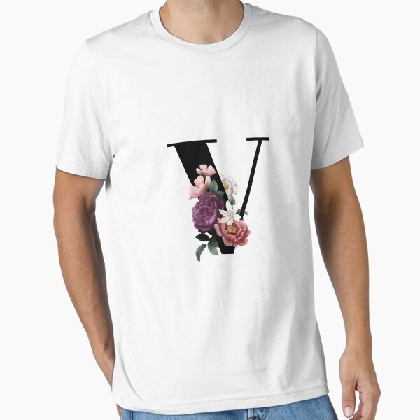 Item preview, Vintage Watercolor Flowers Black Monogram Letter V designed and sold by silviaol.