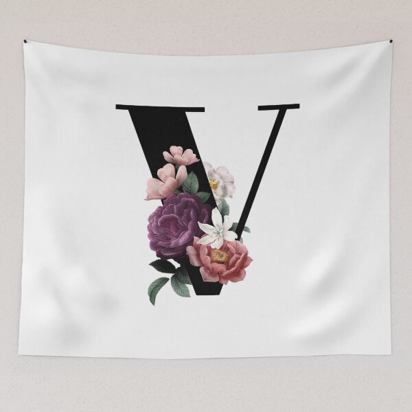 Item preview, Vintage Watercolor Flowers Black Monogram Letter V designed and sold by silviaol.