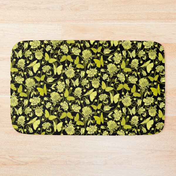 Item preview, Butterflies and Roses Gold-Filled on Black Half-Drop Repeat 5748 designed and sold by Art in My Loft.
