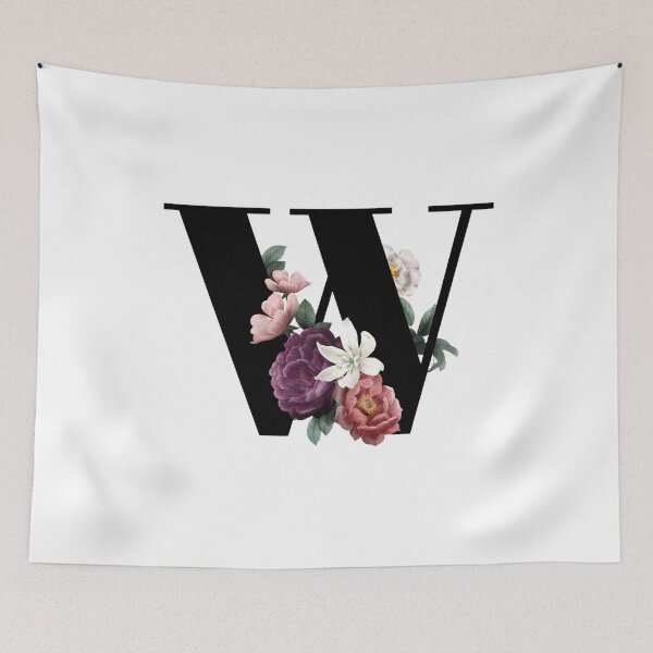Item preview, Vintage Watercolor Flowers Black Monogram Letter W designed and sold by silviaol.