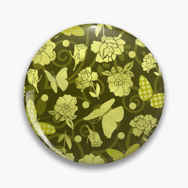 Artikelvorschau, Butterflies and Roses Gold-Filled on Dark Khaki Half-Drop Repeat 5748 entworfen und verkauft von Art in My Loft.