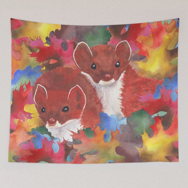 Item preview, Northumbrian stoat in Autumn leaves designed and sold by Squirrel on the Wall.