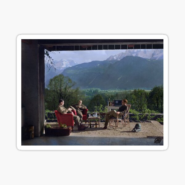 Members of Easy Company (Band of Brothers) including Maj. Dick Winters relaxing at the Eagle's Nest, Hitler's residence, 1945 Sticker