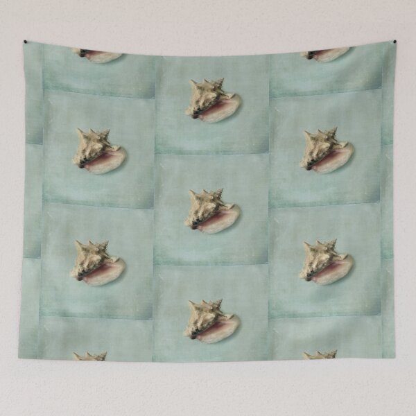 Item preview, Vintage Inspired Beige and Pink Shell on Aqua Blue Green  designed and sold by Brooke T Ryan Photographic Art.