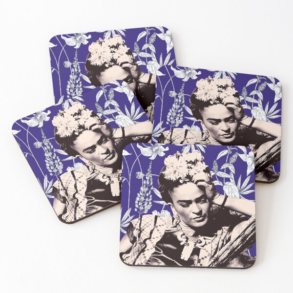 Item preview, Frida Kahlo- White floral print on a blue background designed and sold by lunabethdesigns.