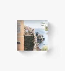 Butter Yellow Building and Wisteria in Varenna, Italy Acrylic Block