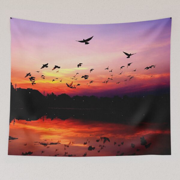 Item preview, WATERSCAPES #27 - Flock of Birds Reflected on Sunset Lake designed and sold by DEL-Productions.