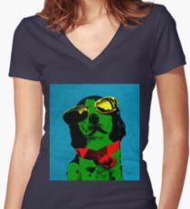 FUNNY DOG! Green Blue Women's Fitted V-Neck T-Shirt