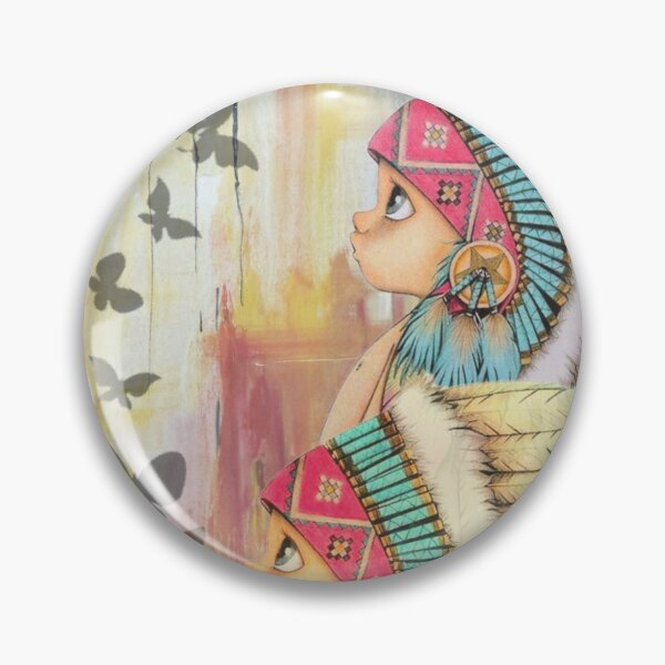 Item preview, Two cute tribal baby girls with beautiful headdresses gazing at butterflies  designed and sold by Arteartz.