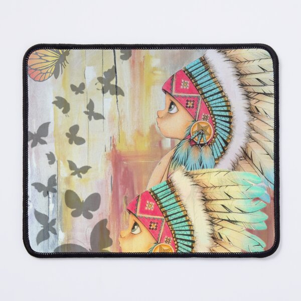 Item preview, Two cute tribal baby girls with beautiful headdresses gazing at butterflies designed and sold by Arteartz.