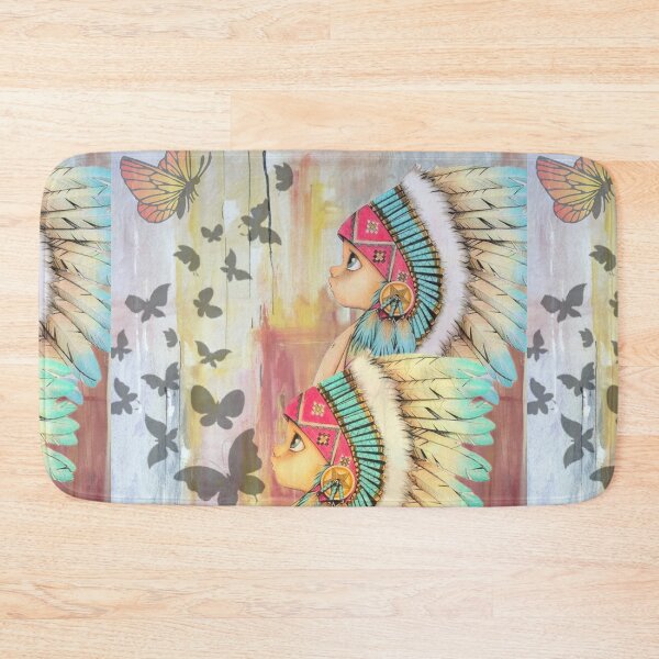 Item preview, Two cute tribal baby girls with beautiful headdresses gazing at butterflies designed and sold by Arteartz.