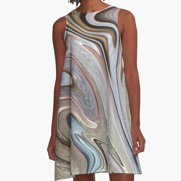cool Abstract neutral Chocolate brown tan swirls pattern A-Line Dress