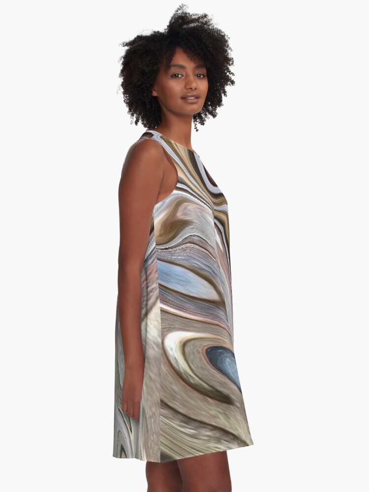 Alternate view of cool Abstract neutral Chocolate brown tan swirls pattern A-Line Dress