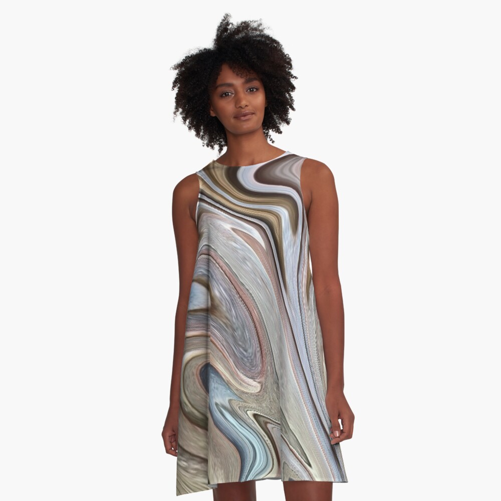 cool Abstract neutral Chocolate brown tan swirls pattern A-Line Dress