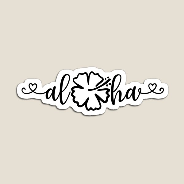 Aperçu de l'œuvre Aloha Hibiscus Hawaiian Salutation Au Revoir Typographie Noire créée et vendue par MindfulMeta.