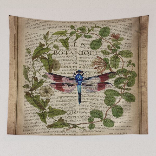 Item preview, 1980s dark academia leaves botanical art vintage french dragonfly designed and sold by LEILA ART SPACE.