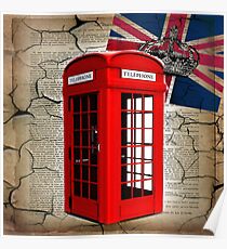 rustic grunge union jack retro london telephone booth Poster