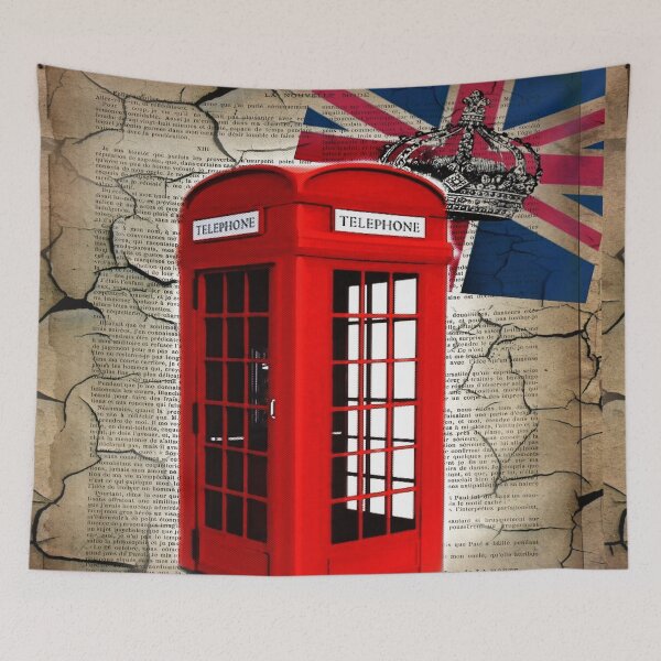 Item preview, 1980s rustic dark academia union jack retro london telephone booth designed and sold by LEILA ART SPACE.