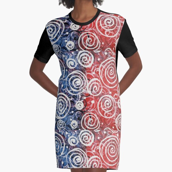 Spinning Tops Red White Blue Patriotic 4th July Holiday Gift Ideas Gifts Design Home Abstract Jackie Carpenter Pattern USA Christmas Birthday Graphic T-Shirt Dress