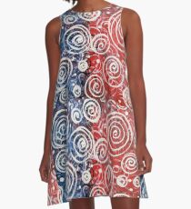 Spinning Tops Red White Blue Patriotic 4th July Holiday Gift Ideas Gifts Design Home Abstract Jackie Carpenter Pattern USA Christmas Birthday A-Line Dress