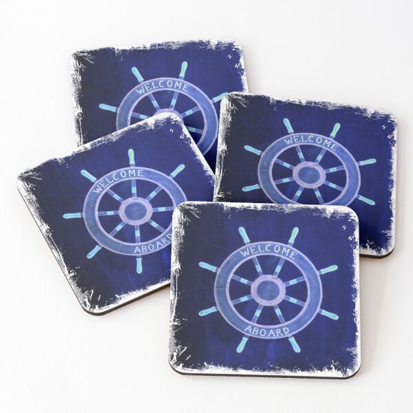 Item preview, chic rustic beach fashion navy blue Ship Wheel nautical designed and sold by LEILA ART SPACE.