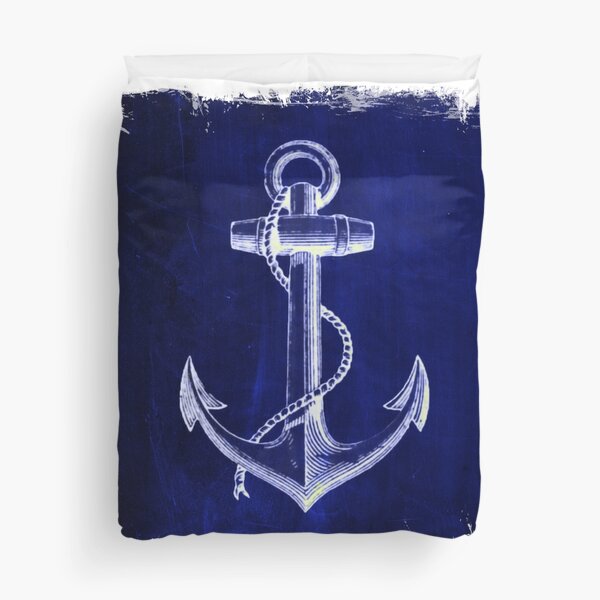 Rustic beach sailor fashion Navy blue anchor nautical Duvet Cover
