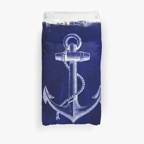 Rustic beach sailor fashion Navy blue anchor nautical Duvet Cover