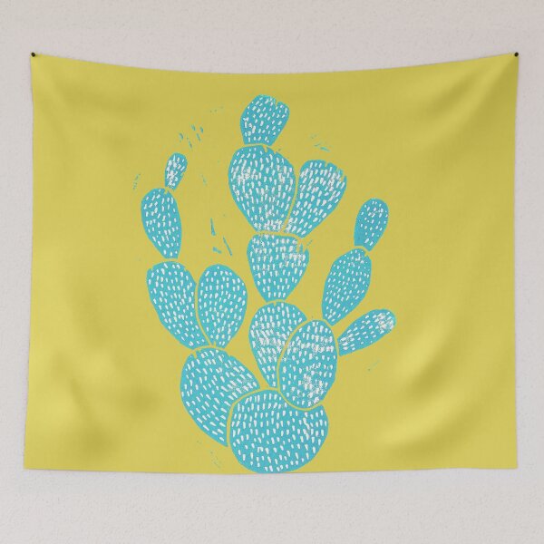 Item preview, Linocut Cacti #1 blue desert designed and sold by BiancaGreen.